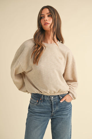 Mable Round Neck Letter Embroidery Crop Sweatshirt Trendsi