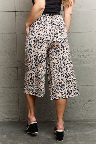 Ninexis Leopard High Waist Flowy Wide Leg Pants with Pockets Trendsi