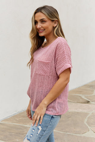 e.Luna Full Size Chunky Knit Short Sleeve Top in Mauve Trendsi