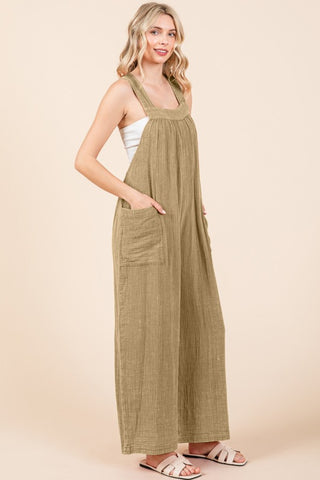 Culture Code Full Size Pocketed Sleeveless Wide Leg Overalls Trendsi