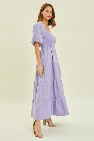 HEYSON Puff Sleeve Tiered Ruffled Poplin Dress Trendsi