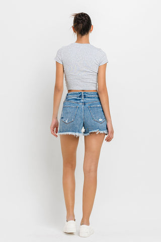 Lovervet Stepped Waist Raw Hem Denim Shorts Trendsi