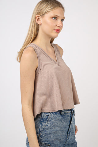 VERY J V-Neck Knit Swing Cropped Tank Trendsi