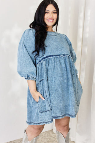 HEYSON Full Size Oversized Denim Babydoll Dress Trendsi