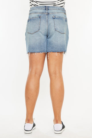 Kancan Full Size Raw Hem High Waist Denim Shorts Trendsi