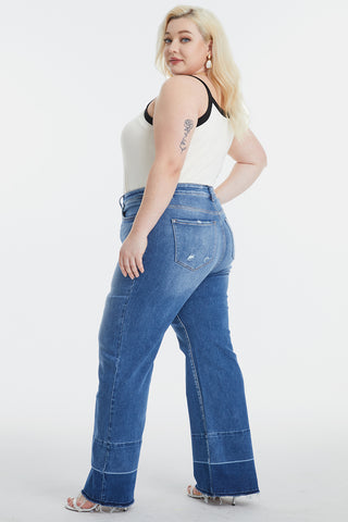 BAYEAS Full Size High Waist Cat's Whisker Wide Leg Jeans Trendsi