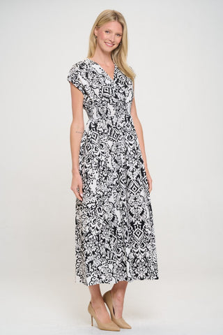 RENEE C Printed Smocked Waist Maxi Dress Trendsi