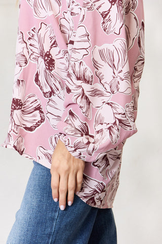 Heimish Full Size Floral V-Neck Balloon Sleeve Blouse Trendsi