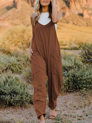 Double Take Full Size Sleeveless V-Neck Pocketed Jumpsuit Trendsi