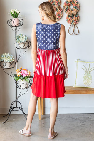 Heimish Full Size US Flag Theme Contrast Tank Dress Trendsi