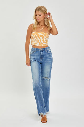 RISEN Full Size High Rise Frayed Hem Wide Leg Jeans Trendsi