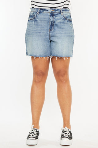 Kancan Full Size Raw Hem High Waist Denim Shorts Trendsi