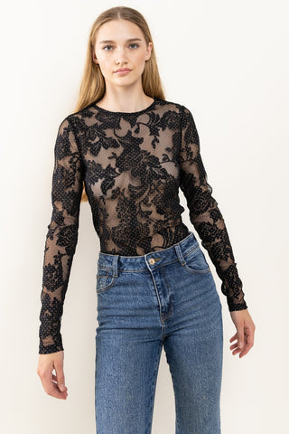 Ces Femme Floral Lace Mesh Bodysuit Trendsi