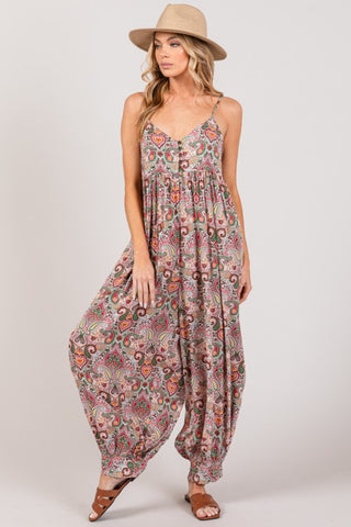 SAGE + FIG Multi Paisley Print Sleeveless Jumpsuit Trendsi