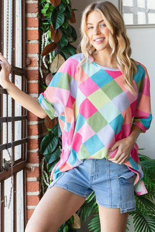 HOPELY Color Block Waffle Oversized T-Shirt Trendsi