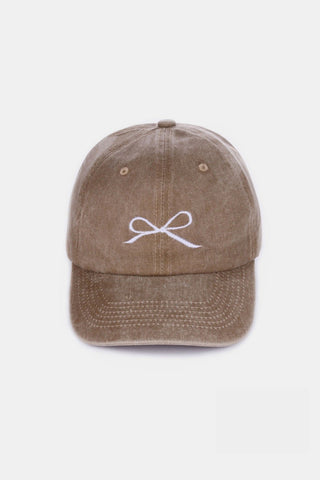 Zenana Bow Embroidered Washed Cotton Caps Trendsi