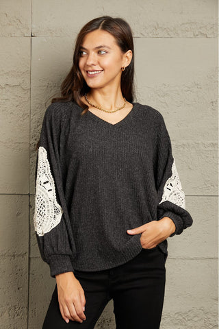 Sew In Love Full Size Lace Patch Detail Sweater Trendsi