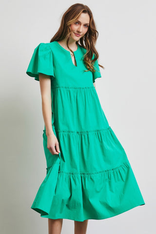 HEYSON Full Size Cotton Poplin Ruffled Tiered Midi Dress Trendsi