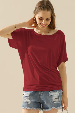 Ninexis Boat Neck Short Sleeve Ruched Side Top Trendsi