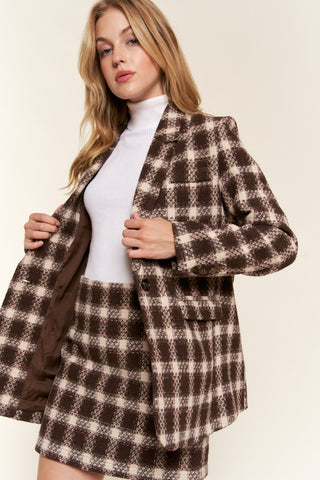 And The Why Full Size Plaid Brushed One Button Blazer Trendsi