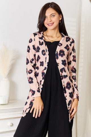 Double Take Printed Button Front Longline Cardigan Trendsi