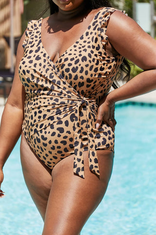 Marina West Swim Full Size Float On Ruffle Faux Wrap One-Piece in Leopard Trendsi