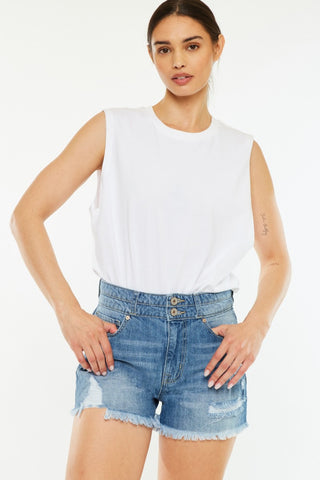 Kancan Full Size High Rise Raw Hem Denim Shorts Trendsi