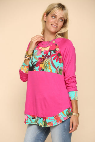 Celeste Full Size Tropical Print Long Sleeve T-Shirt Trendsi