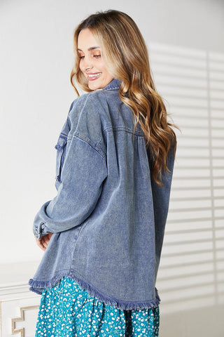 HEYSON Full Size Mineral-Washed Button-Down Denim Jacket Trendsi