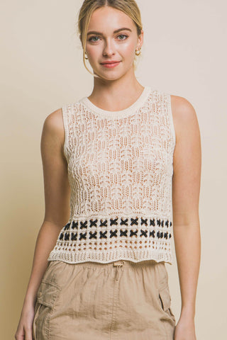 Love Tree Contrast line Openwork Knit Tank Trendsi