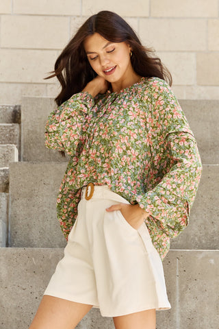 HEYSON She's Blossoming Full Size Balloon Sleeve Floral Blouse Trendsi