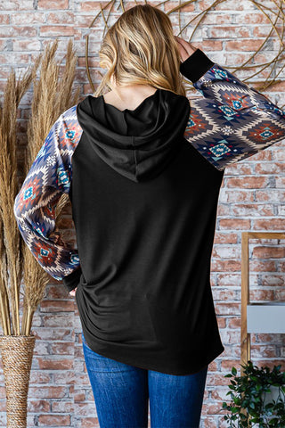 Heimish Half Button Printed Long Sleeve Hooded Top Trendsi