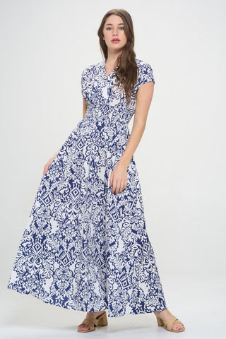 RENEE C Printed Smocked Waist Maxi Dress Trendsi