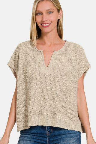 Zenana Short Sleeve Side Slit Sweater Trendsi