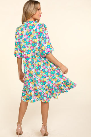 Haptics Bubble Sleeve Floral Ruffled Dress Trendsi