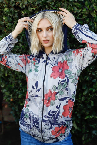 Blumin Apparel Full Size Floral Zip Up Hoodie Trendsi