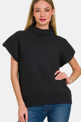 Zenana Short Sleeve Mock Neck Sweater Trendsi