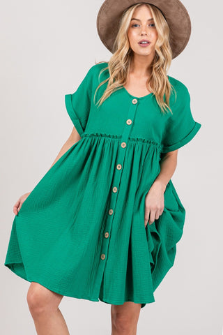 SAGE + FIG Full Size Button Up Short Sleeve Dress Trendsi