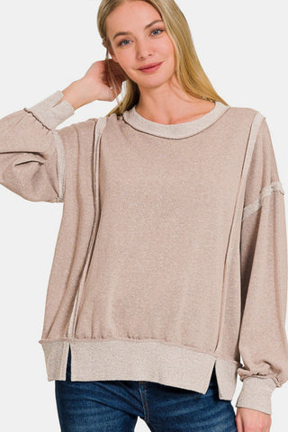 Zenana Washed Exposed-Seam Sweatshirt Trendsi