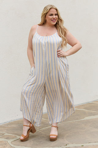 HEYSON Full Size Multi Colored Striped Jumpsuit with Pockets Trendsi