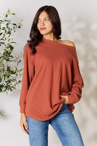 BOMBOM Drop Shoulder Long Sleeve Blouse with Pockets Trendsi