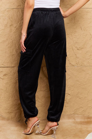 HYFVE Chic For Days High Waist Drawstring Cargo Pants in Black Trendsi