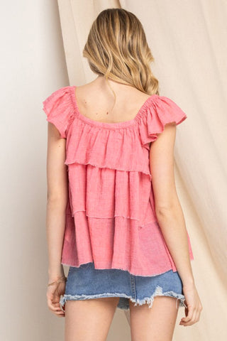 ODDI Full Size Buttoned Ruffled Top Trendsi