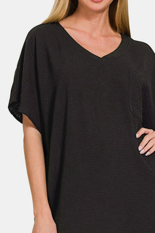 Zenana V-Neck Tee Dress with Pockets Trendsi