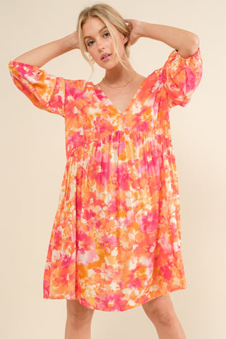 And The Why Full Size Printed Tie Back Long Sleeve Dress Trendsi