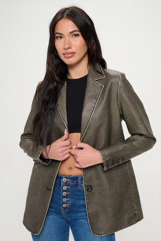 Coalition LA Single-Breasted Vegan Leather Blazer Trendsi