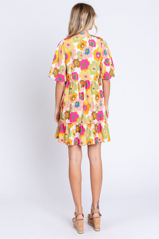 GeeGee Floral V-Neck Ruffle Hem Mini Dress Trendsi