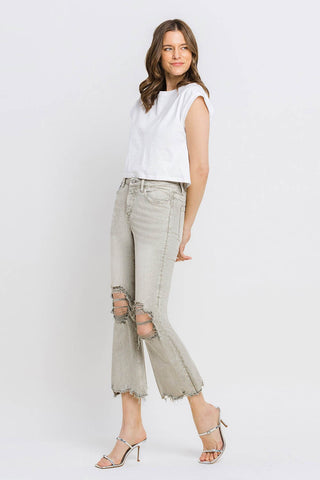 Lovervet Distressed Raw Hem Cropped Flare Jeans Trendsi