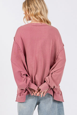 SAGE + FIG Mineral Wash Side Slit Oversized Sweatshirt Trendsi