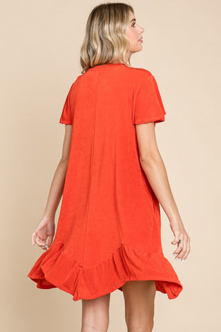 Culture Code Full Size Short Sleeve Ruffled Asymmetric Hem Dress Trendsi